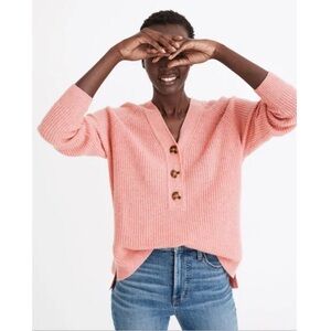 Madewell Ribbed Lyle Henley sweater pink merino wool blend warm soft vneck‎ XS